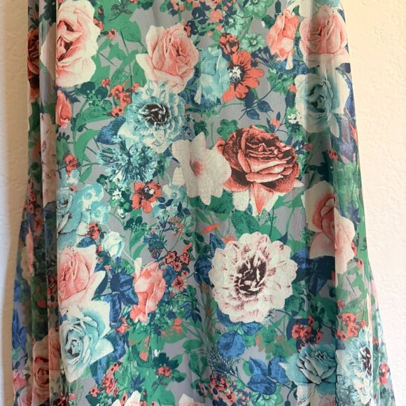 Floral Green A-Line Spaghetti Strap Chiffon Dress With V-Neckline Beach - Picture 7 of 8